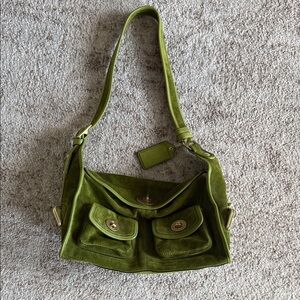 Coach Olive Green Suede Shoulder Bag